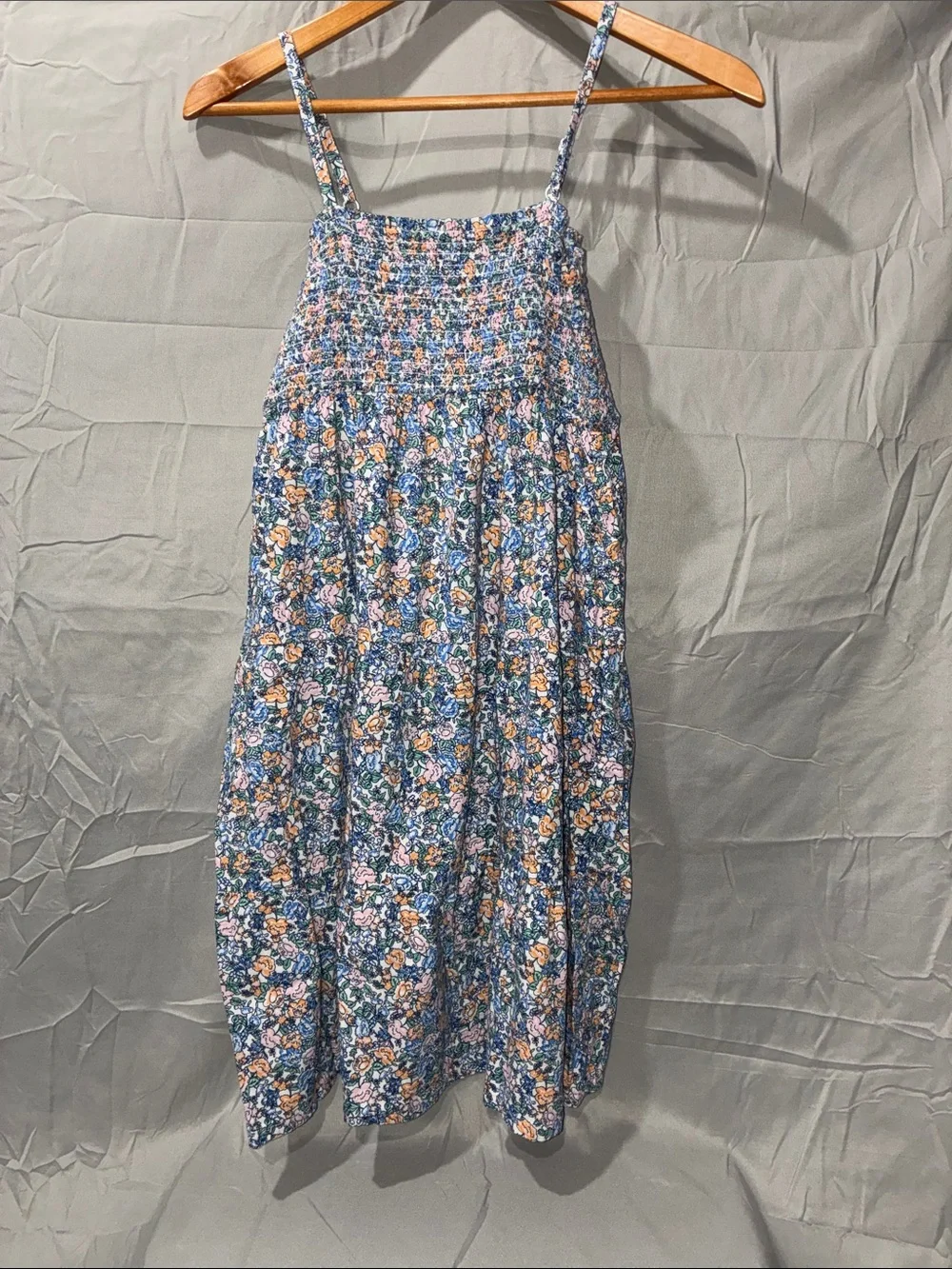 Old Navy Blue Floral Smocked Sundress with Peach Accents